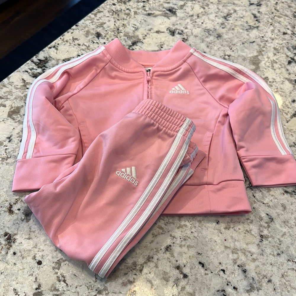 Adorable Adidas pink and white baby track suit size 18 months